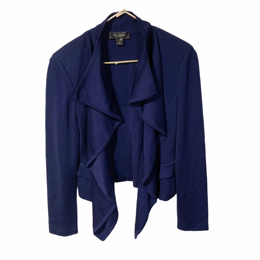 St John Collection Size 8 Blue Ruffle Front Milano Knit Jacket - Picture 2 of 6